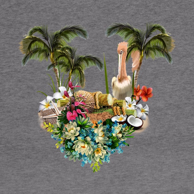 Wonderful pelican with flowers, tropical design by Nicky2342